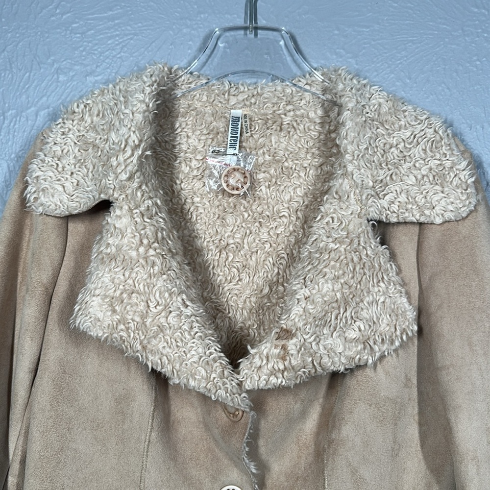 Monoreno Tan Faux Suede Long Sleeve Button Up Jacket Women's Size Large - Picture 4 of 9